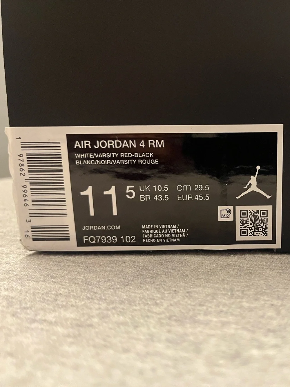 Nike Air Jordan 4 RM White Varsity Fire Red Black Mens Shoe Size 11.5 FQ7939-102